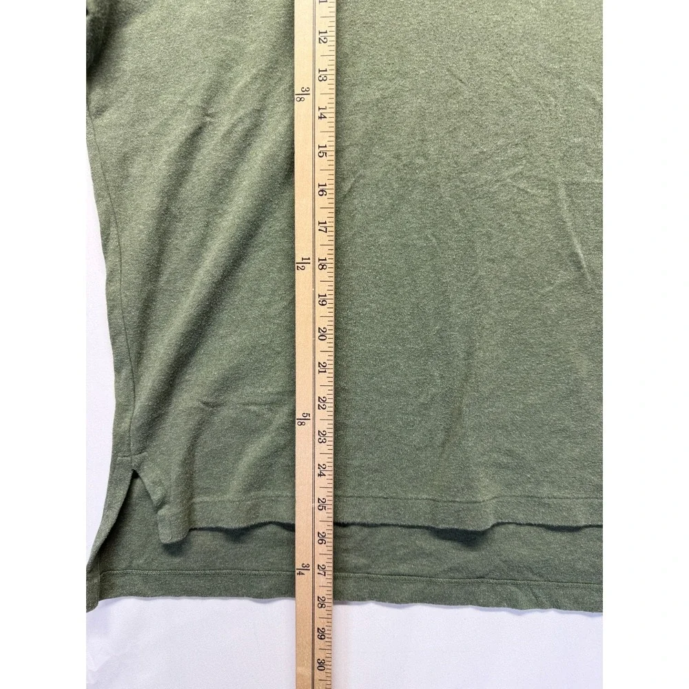 Polo Ralph Lauren Polo Shirt Men Medium Olive Green Cotton Hi‎ Low Hem Side Slit